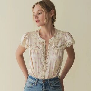 NWT Doen Josephine Top in Rose Hillside Heather print silk (Size small)